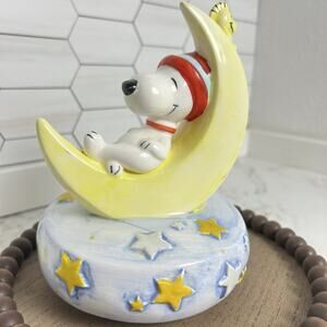 Vintage 1970s Snoopy Peanut Woodstock On Moon Music Box Aviva Collectors Edition